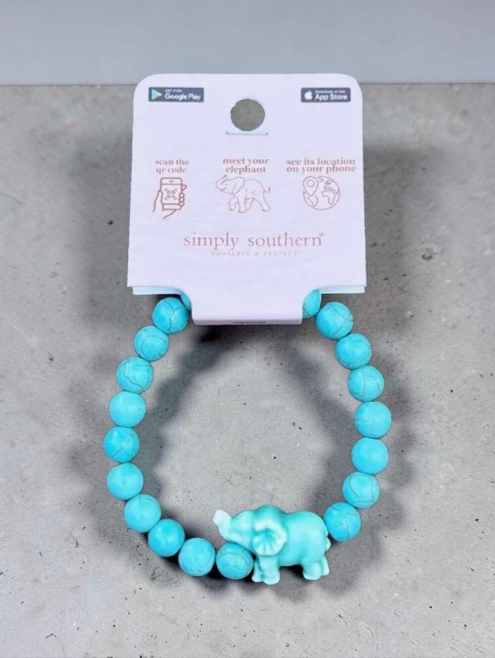 Simply Southern Torquoise Beaded Elephant Tracker Bracelet, Blue Elephant NWT